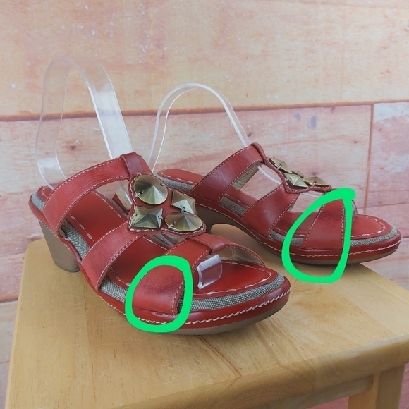 NATURALIZER Kari leather with canvas accents heeled red sandals size 8.5… - Picture 16 of 16